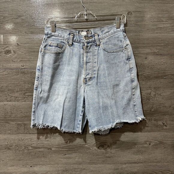 Vintage Memphis Women's Mom High-Rise Blue Denim Shorts Distressed Size 7 / 27” - Picture 1 of 7